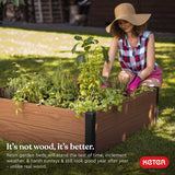 Keter 48" X 48" inches Wood Look Raised Garden Bed, Durable Outdoor Planter for Vegetables, Flowers, Herbs, and Succulents, Brown Keter