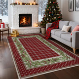 GarveeHome 5x7 Christmas Area Rug for Living Room: Machine Washable Christmas Area Rugs for Bedroom with Non-Slip Backing, Living Room Washable Carpet, Soft Low Pile Non-Slip Bedroom Carpet 5*7 ft Red GarveeHome