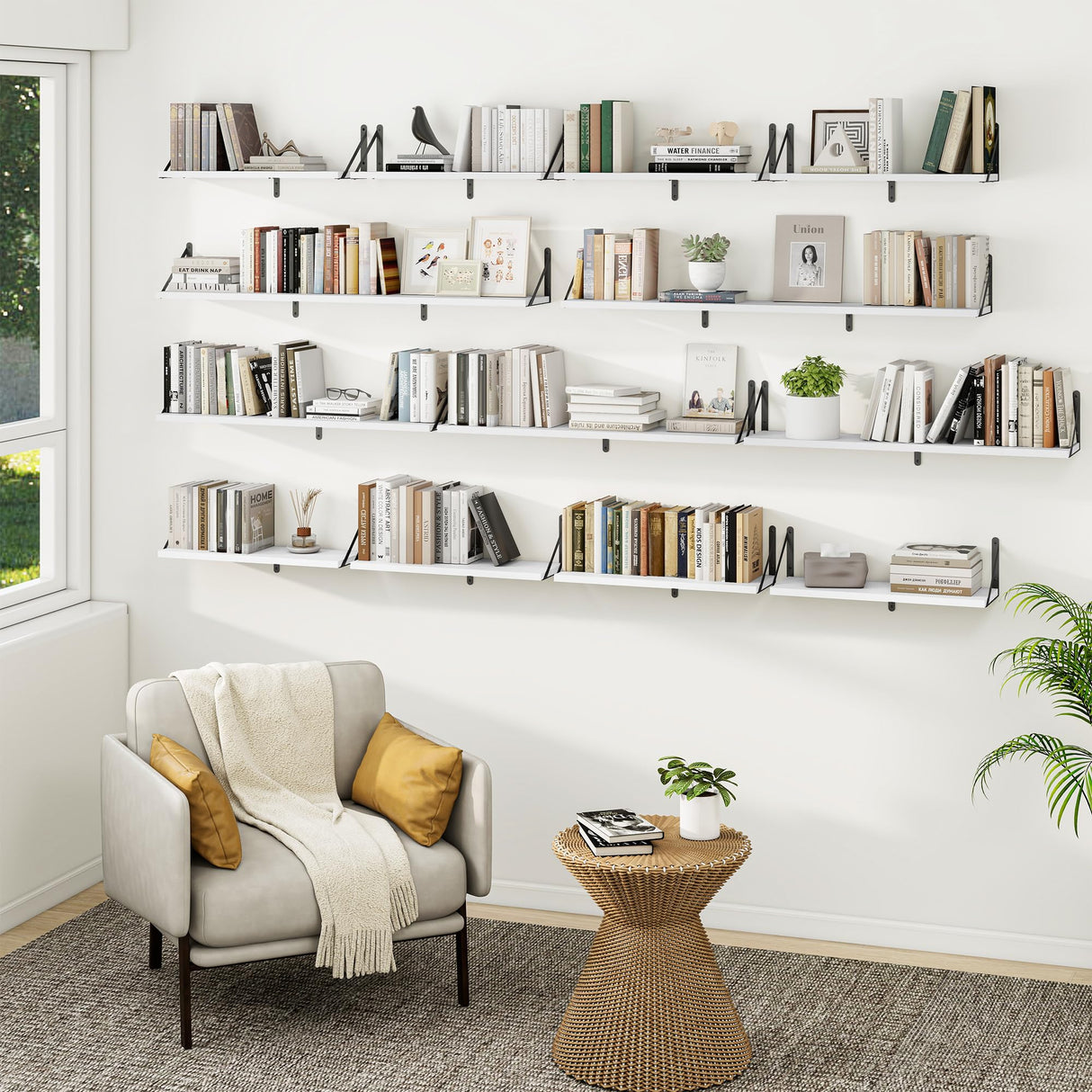 Heimlove 36 Inch White Floating Bookshelves Set of 3,Heavy Duty Wall Mounted Bookshelves,Wall Bookshelf for Living Room,Bedroom,Kitchen,Laundry Room Storage & Decor Heimlove