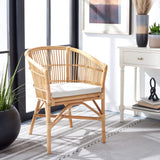 SAFAVIEH Home Collection Olivia Rattan Cushion Accent Chair, Natural/White Safavieh
