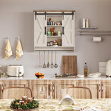 Trironsun Farmhouse Medicine Cabinet 2 Sliding Barn Doors 3 Tier Rustic Wood Wall Storage Cabinet Adjustable Shelf Towel Bar Wall Mounted Bathroom Wall Cabinet (Antique White, 30.71 Inch) Trironsun