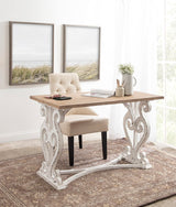 Kate and Laurel Wyldwood Farmhouse Wooden Desk, 46 x 24 x 30, Brown and White, Rustic Carved Wood Computer Desk for Functional and Stylish Home Office Decor Kate and Laurel