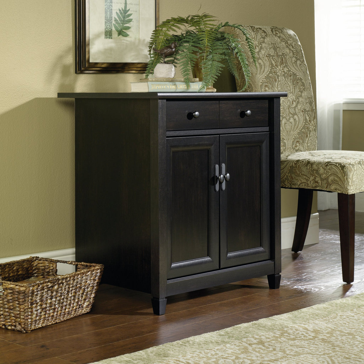 Sauder Edge Water Utility Cart/Stand, L: 28.19" x W: 19.45" x H: 29.02", Estate Black finish Sauder
