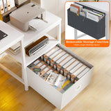 EnHomee 56.5" White Desk with Power Outlets,Study Writing Home Office Desks with File Drawers Cabinet, Computer Desk with Shelves Monitor Stand,Desk with Drawers and Printer Space,White EnHomee