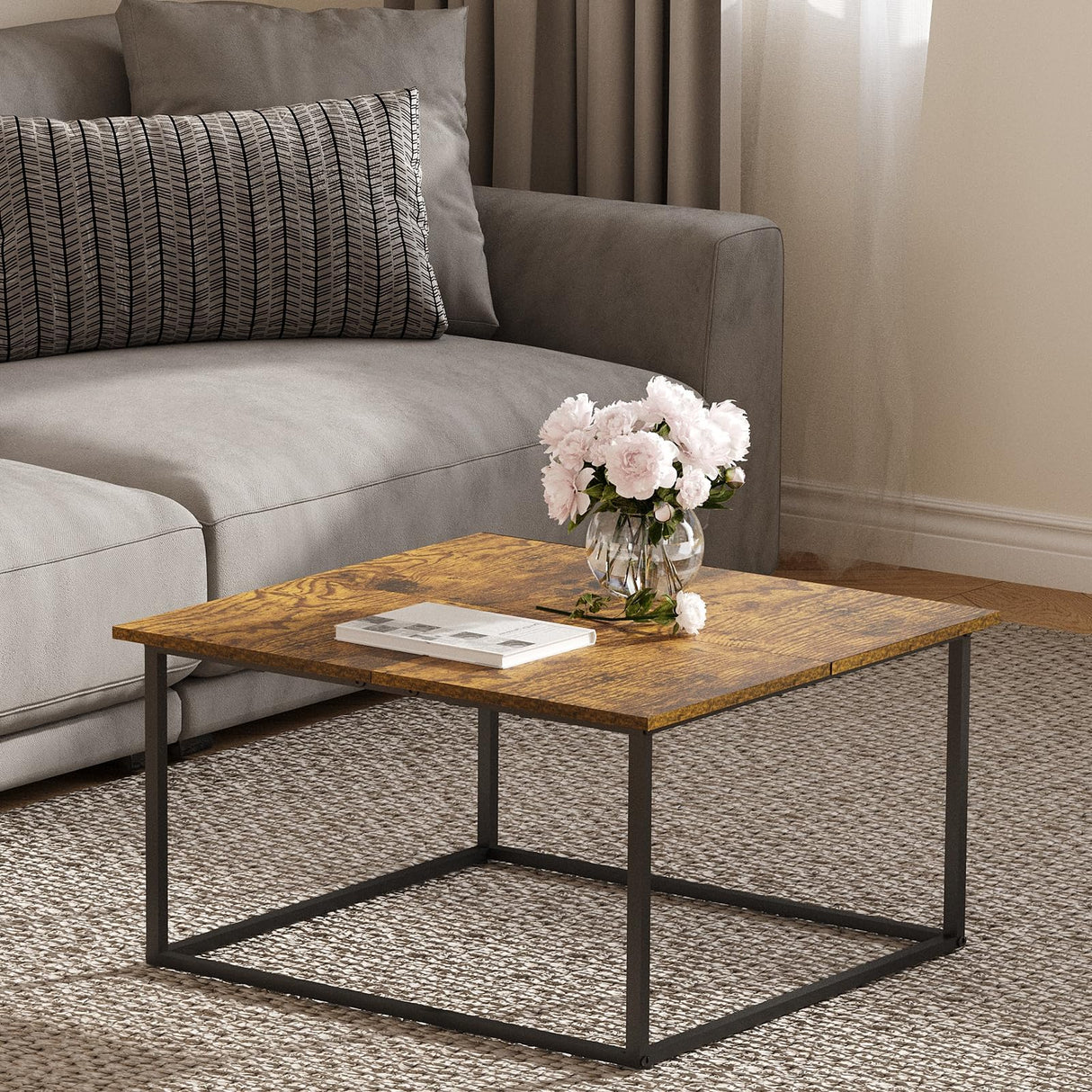 Cidaziya Small Coffee Table for Living Room,Modern Wood Coffee Table,Low Square Center Table Easy Assembly,23.6 x 23.6 x 16.3 Inches,Brown Cidaziya