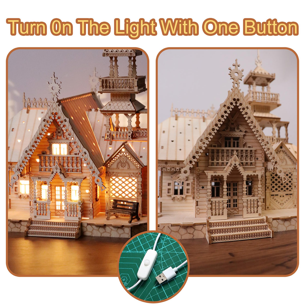 KWASVLYA Vintage Villa 3D Wooden Puzzle,Building Kits for Adults and Teens,Educational Brain Teaser Assembly Model with LED Lights,Skill Building and Creative Fun KWASVLYA