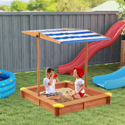 Kids Sandbox with Cover, 46" Wooden Sand Box w/Adjustable Canopy, Large Outdoor Cedar Sandpit for Backyard Play