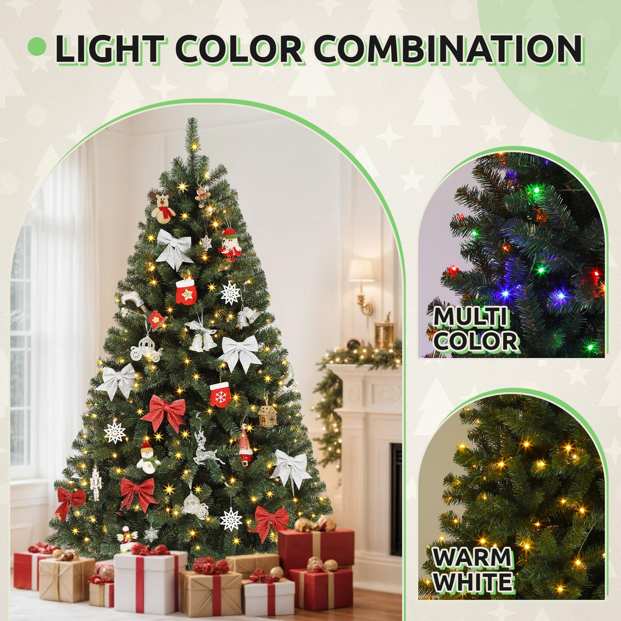 GOOBED Prelit Green Christmas Tree 7.5FT with Remote Control, Pre-Lit Green Artificial Hinged Spruce Christmas Tree with 1450 Tips, 550 LED Lights and 11 Light-Modes for Home, Party Decoration GOOBED