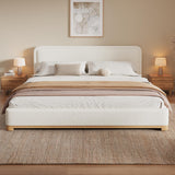 Merax King Size Boucle Bed Frame with Curved Headboard, White Upholstered Cloud Platform Bed, Solid Wood Base, Soft Rounded Corners Design, No Box Spring Needed, Easy Assembly, White Merax