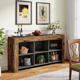 Tribesigns 63-Inch Long Console Table, Rustic Wood Entryway Table with 6 Storage Cubes, Industrial Narrow Sofa Table Behind Couch Table for Living Room, Hallway Tribesigns