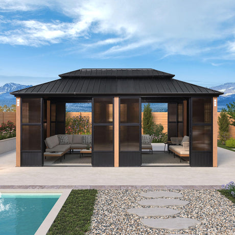 PURPLE LEAF 12' X 20' Sunroom Patio Hardtop Gazebo Double Top Galvanized Steel Roof Outdoor Screen House Aluminum Solarium Backyard Sun Room PURPLE LEAF