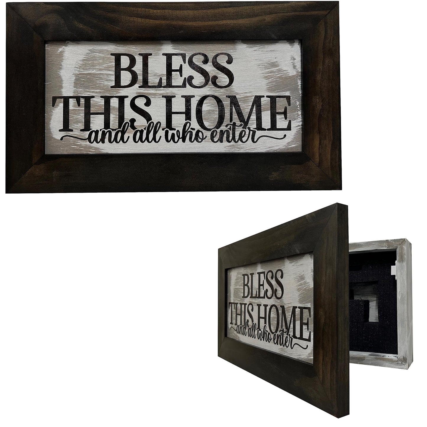 Bellewood Designs Bless This Home And All Who Enter Decorative Wall-Mounted Secure Hidden Gun Cabinet - WoodArtSupply