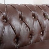 CLUBKNIGHT Modern Chesterfield Sofa Three Seater Couch,Faux Leather Couch with Rolled Arms,Comfy Couches for Living Room,Office,Reception Room(Brown) CLUBKNIGHT