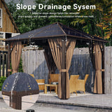 Aoxun 10' x 10' Gazebo Single Polycarbonate Top, Outdoor Polycarbonate Frame Permanent Pergolas with Curtains and Netting, for Patios, Parties, Backyards, Gardens and Lawns Aoxun