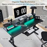 RedLemon 60Inch Gaming Desk, Electric Standing Desk with Height Adjustable, Power Outlets, LED Lights, Keyboard Tray, and Monitor Shelf, Stand Up Computer, Black RedLemon