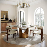 POVISON 59" Round Dining Table for 6, Glossy White Sintered Stone Dining Tabletop with Bronze Carbon Steel Pedestal, Modern Dining Room Table for Living Room, Kitchen (Table ONLY) POVISON