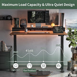 FEZIBO 55 x 24 Inch Height Adjustable Electric Standing Desk with Double Drawers, Stand Up Desk with LED Strips, Sit Stand Desk with Monitor Stand, Black Walnut FEZIBO