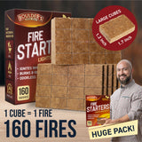Fire Starter Cubes for Fireplace, 160 pcs - Odorless, Waterproof,Long-Burning Firestarter Squares for Wood Stove,Cook-fire, BBQ, Grill, Chimney, Fire Pit, Campfires Kit for Cooking, Camping, Survival BOULDER'S FIRESIDE LEGACY