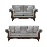 Roundhill Furniture Hernen Carved Wood Frame Sofa and Loveseat Set, Gray Roundhill Furniture