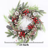 Christmas Wreath for Front Door, 24 inch Winter Wreaths with Natural Pine Cones, Red Berries,Spruce Branches,Xmas Indoor Outdoor Holiday Party Thanksgiving Decorations jobflower