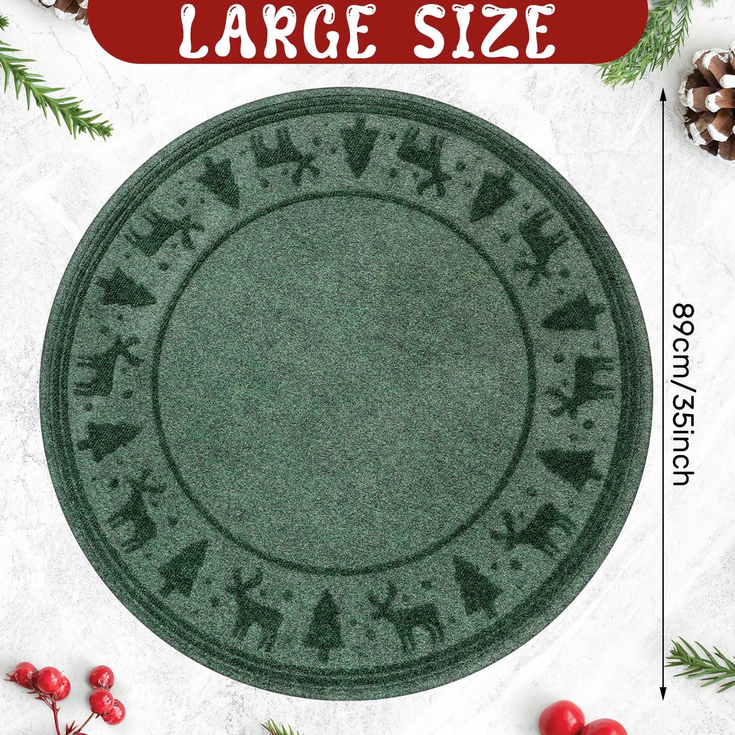 Motionchic Christmas Tree Mat 35" Christmas Tree Stand Mat with Lip Heavy Duty Christmas Tree Floor Protector Waterproof Christmas Tree Stand Pad from Spills Scratches Xmas Home Decor (Green,Reindeer)