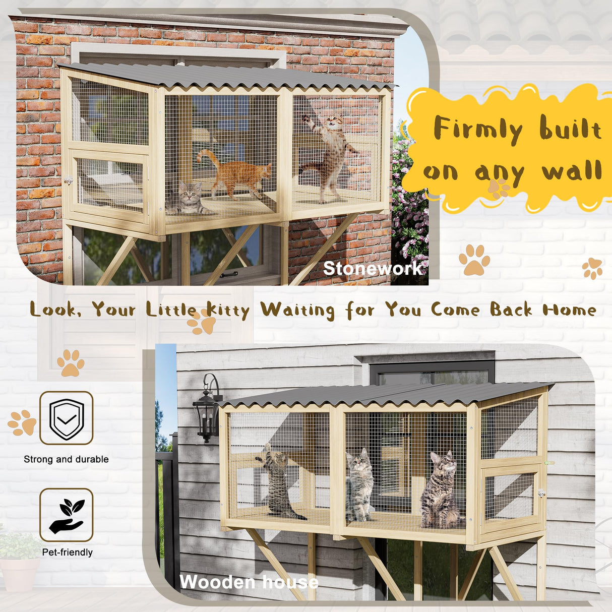 MAGIC UNION Cat Catio, Cat Window Perch for Indoor Cats - Expandable Wooden Windows Box Enclosure, Waterproof Cats Windows Hammock for Enjoying The Outdoor Sights (Original Wood, 82.6" L) MAGIC UNION