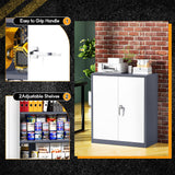 Greenvelly Metal Storage Cabinet, 42” Steel Locking Cabinet with Doors and Shelves, White Gray Metal Utility Cabinet Garage Cabinets, Lockable File Cabinet for Home Office, Garage, Kitchen, Shop Greenvelly