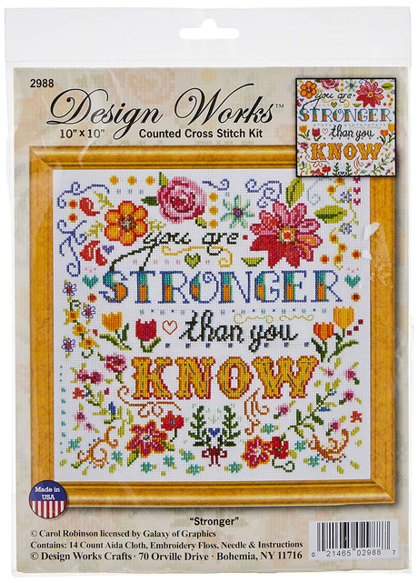 Design Works Crafts, 10" x 10" Counted Cross Stitch Kit, Stronger, White DesignWorks Ink