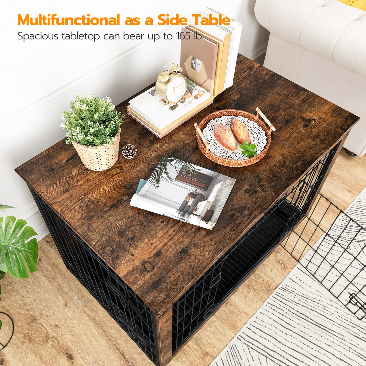 HOOBRO Dog Crate Furniture, Large Dog Kennel Indoor, 38.6" Wooden Pet Furniture with Pull-Out Tray, Double Door Modern Side End Table for HOOBRO