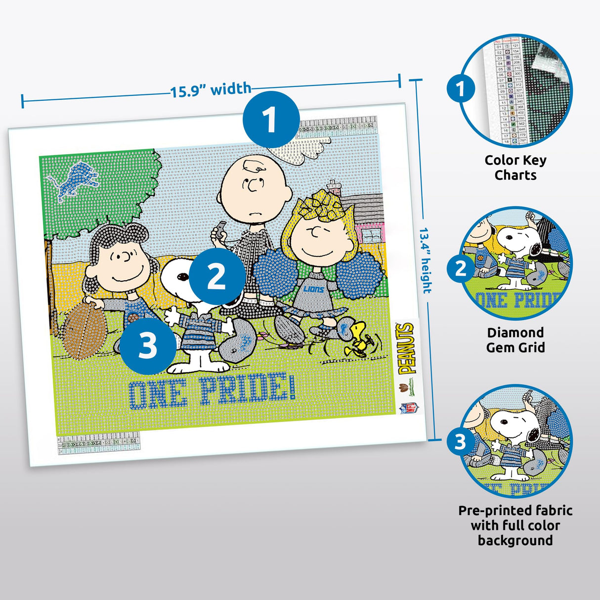 Sporticulture Snoopy Detroit Lions NFL Diamond Painting Craft Kit – Officially Licensed DIY Fan Art, Includes Pre-Sorted Gems, Stylus, Tray, and Instructions – Perfect for Framing and Display Sporticulture