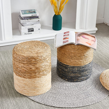 Wimarsbon Ottoman Poufs, 100% Natural Seagrass Pouffe, Hand Weave Round Footstool with Wood Frame, Sitting Braided Footrest, Home Boho Decorative Seat, Accent Chair for Living Room, Bedroom Wimarsbon