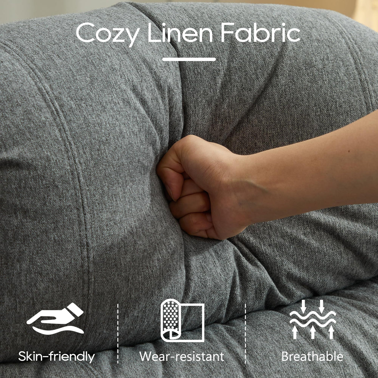 DRMBOOK RV Loveseat Recliner Sofa with Console, Linen Fabric Double Wall Hugger Reclining Couch Manual Home Movie Seating 2 Person Recliner Chair with Cup Holders/Storage/Pocket/Lumbar Pillow, Grey DRMBOOK