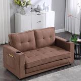 Merax Folding Sofa Bed with 2 Storage Pockets, Linen Convertible Couch Bed with Cup Holders, Loveseat Sleeper Sofa, Folding Couch Bed for Small Spaces for Living Room, Apartment, Brown Merax