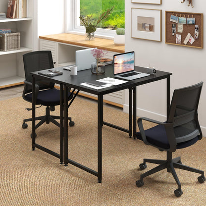 Giantex 6.5 FT Small Conference Table, 2 PCS 40" x 19.5" Rectangular Meeting Table with Heavy-duty Metal Frame, Modern Simple Office Computer Desk, Space Saving Design Desk for 4 People, Blac - WoodArtSupply