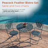 Alpine Corporation Indoor/Outdoor 3-Piece Peacock Feather Rustic Metal Bistro Set Patio Seating, Light Blue Alpine Corporation
