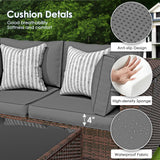 Amopatio 9 Pieces Patio Furniture Set All Weather Outdoor Sectional Sofa, Outdoor Modern Sectional Furniture Wicker Couch with Glass Coffee Table, Thicken Grey Cushions, Waterproof Cover Amopatio