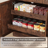 ELYKEN 71" Tall Ktchen Pantry Cabinet with Charging Station & LED Lights, Farmhouse Kitchen Hutch Cabinet with Microwave Stand & Large Countertop for Dining Room Living Room, Brown ELYKEN