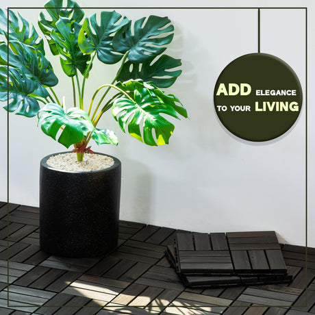 VICTORY RELAX Acacia Wood Flooring Interlocking Deck Tiles for Patio Decor 9 Pcs 12 Slats VR Black - Waterproof Indoor & Outdoor Decor - Balcony Garden Decking Tile (12.2 * 12.2 * 0.7 inches) VICTORY RELAX