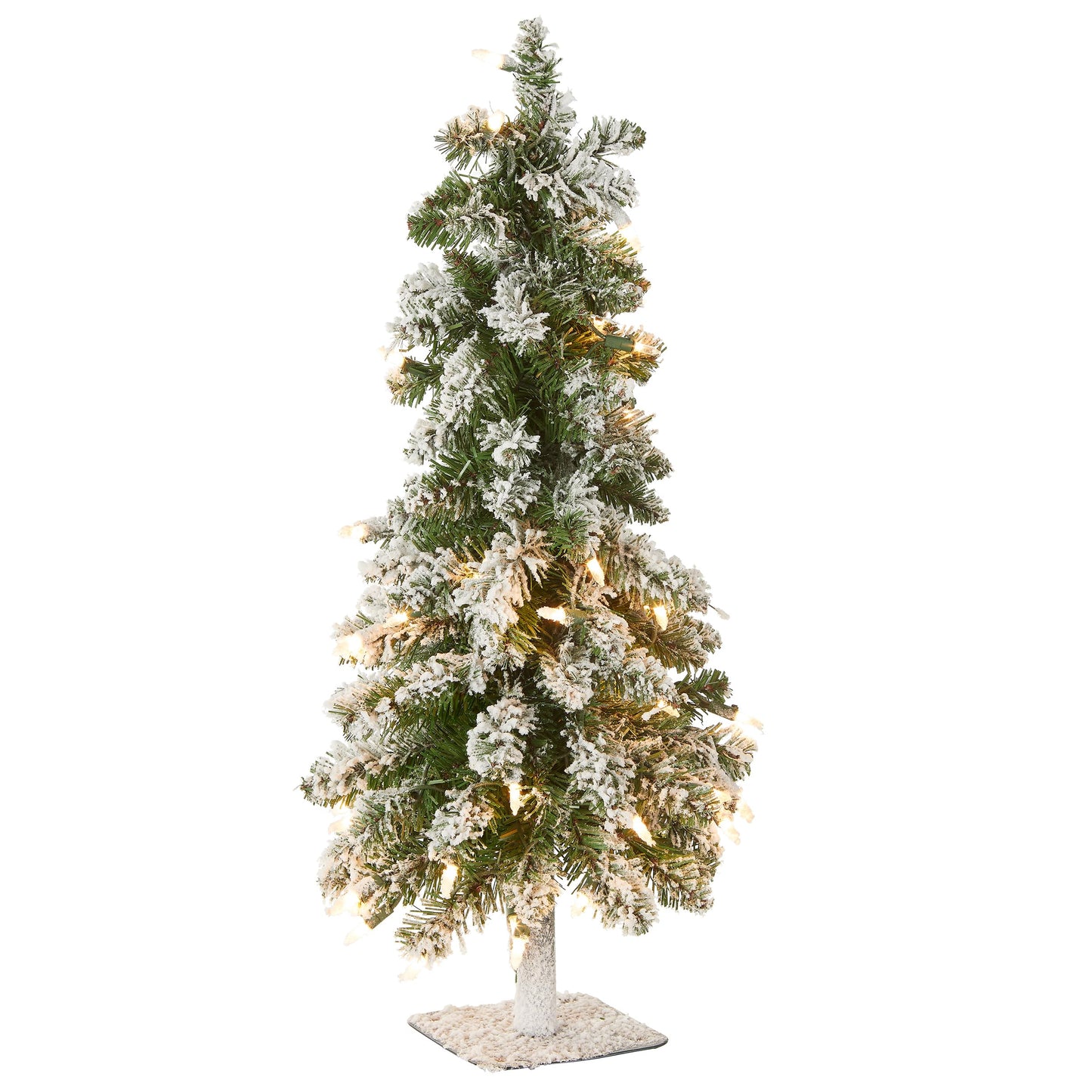 National Tree Company Pre-Lit Artificial Christmas Tree, Snowy Downswept, Green, White Lights, Includes Stand, 2 Feet