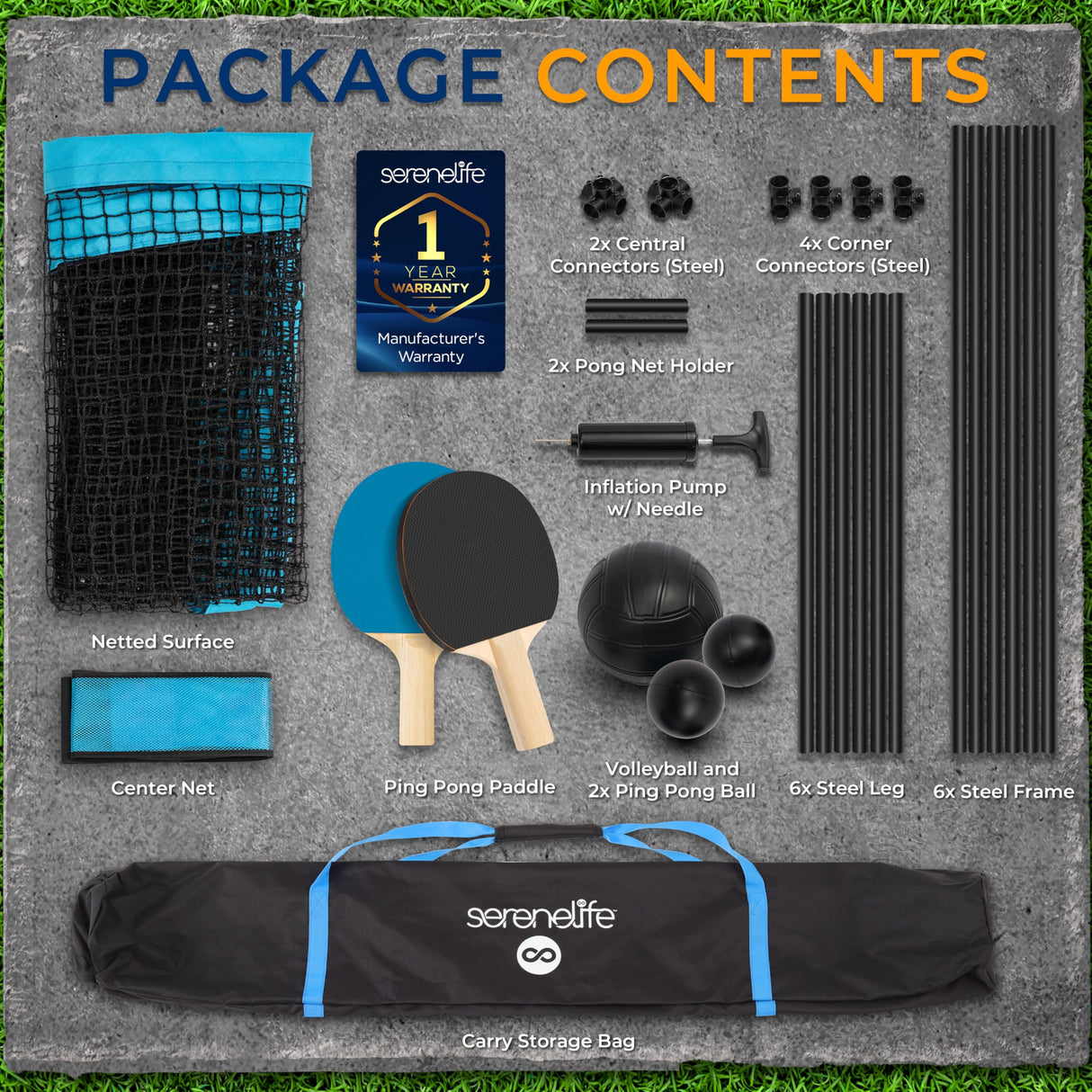 SereneLife Trampoline Ping Pong Table - Heavy Duty Powder Coated Steel Frame and Connectors - Full Size 94" - Hand Pong Game Table with Paddles, Small, Large Balls - Indoor/Outdoor, Beach, Game Room SereneLife