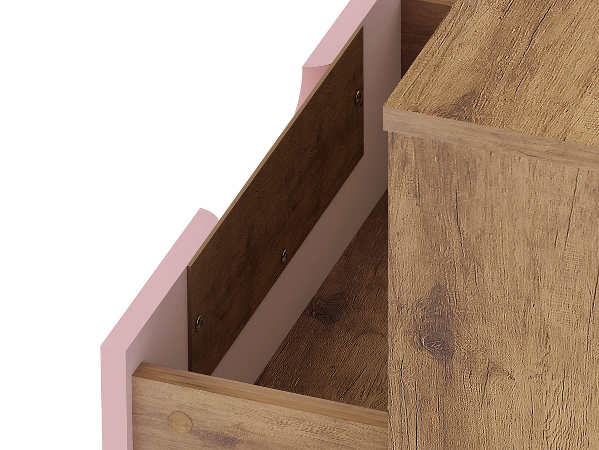 Manhattan Comfort Rockefeller Nightstand with Drawer and Cubby, Mid Century Modern Bedside Table, Minimalist Display and Storage Organizer, Ideal for Bedroom and Living Room, Nature/Rose Pink Manhattan Comfort