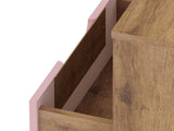Manhattan Comfort Rockefeller Nightstand with Drawer and Cubby, Mid Century Modern Bedside Table, Minimalist Display and Storage Organizer, Ideal for Bedroom and Living Room, Nature/Rose Pink Manhattan Comfort