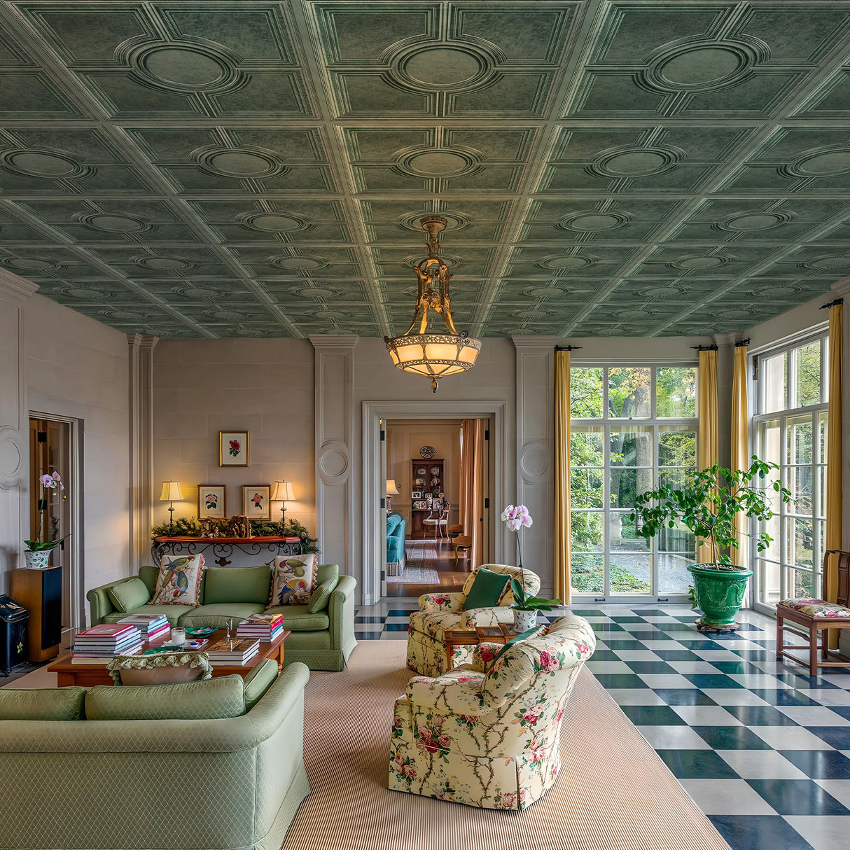 STICKGOO PVC Ceiling Tiles 24 x 24in, Antique Green Bronze Decorative Drop Ceiling Tiles,12-Pack Cover 48 Sq. Ft STICKGOO