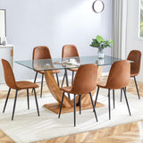 JEARGE 71" Glass Dining Table Set for 6, 7 Piece Dining Table Set,Tempered Glass Table Top with U-Shaped Legs and Fabric Dining Chairs,Ideal for Kitchens, Living Rooms JEARGE