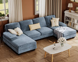 Furmax Sectional Couches for Living Room, U-Shaped Sofa Couch with Linen Fabric, 4 Seat Sofa Set with Double Chaise for Apartment (Fabric, Light Blue) Furmax