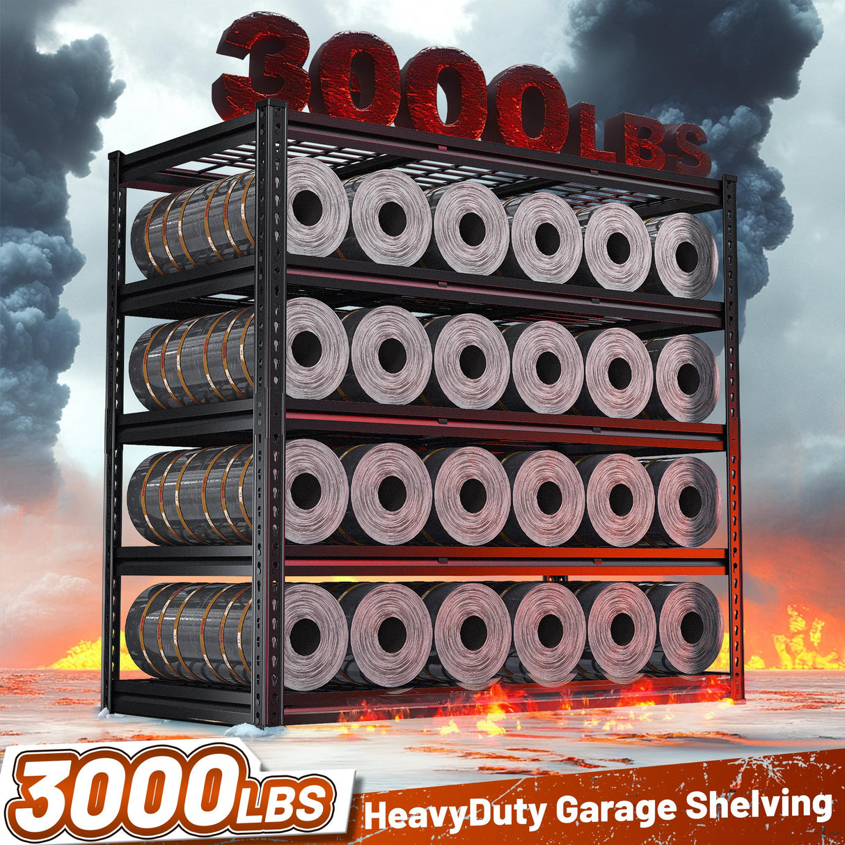 REIBII 48" W Garage Shelving 3000LBS Heavy Duty Storage Shelves, 5 Tier Adjustable Metal Shelves for Storage Rack Industrial Utility Shelf, Garage Storage Shelving Unit, 48" W x 24" D x 72" H REIBII