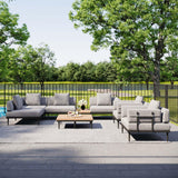 Acanva Modular Outdoor Patio Sectional Sofa, All-Weather Free Combination L-Shaped Balcony Couch with Side Table, Grey, 4 Seater + 1 Side Table Acanva