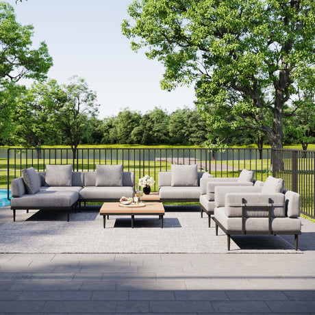 Acanva Modular Outdoor Patio Sectional Sofa, All-Weather Free Combination L-Shaped Balcony Couch with Side Table, Grey, 4 Seater + 1 Side Table Acanva