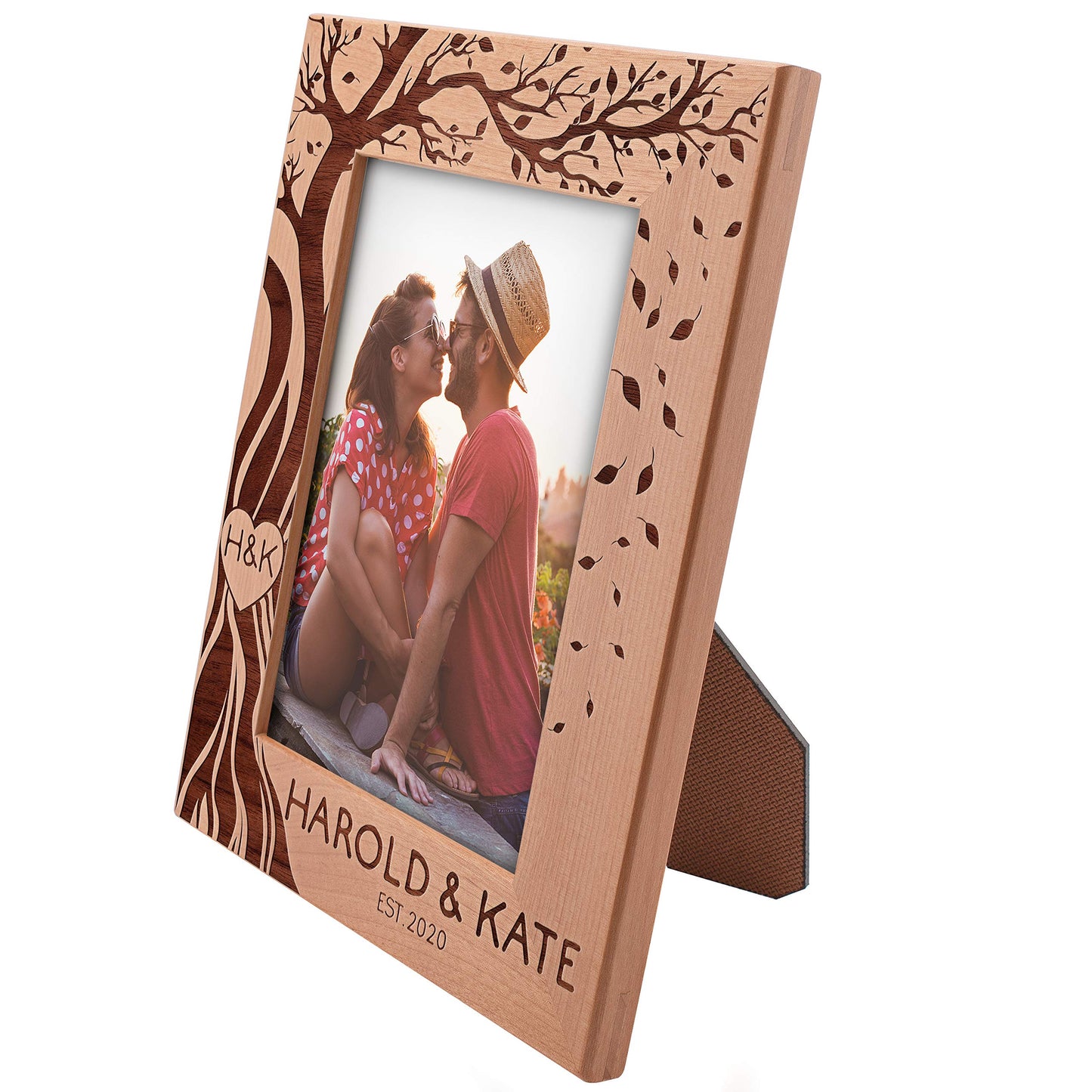 Customization Mill Love Picture Frame Personalized, 5x7 - Couple, Hearth & Your Initials on Tree, Romantic Gifts for Anniversary, Wedding, Engagement - WoodArtSupply