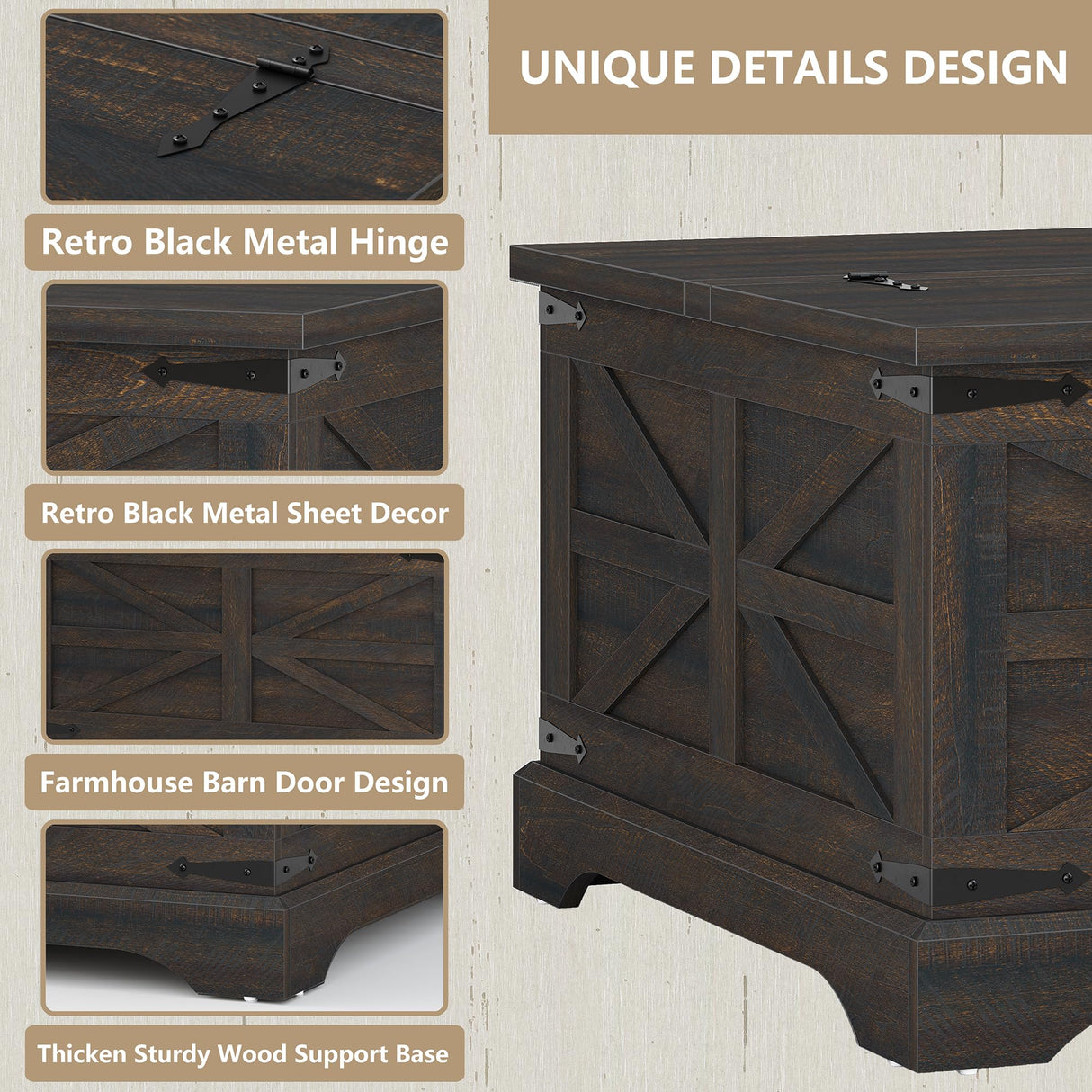 Furnideco Square Coffee Table with Storage Farmhouse Coffee Table with Lifting Top Modern Wood Center Table for Living Room Home Office, Dark Brown Furnideco